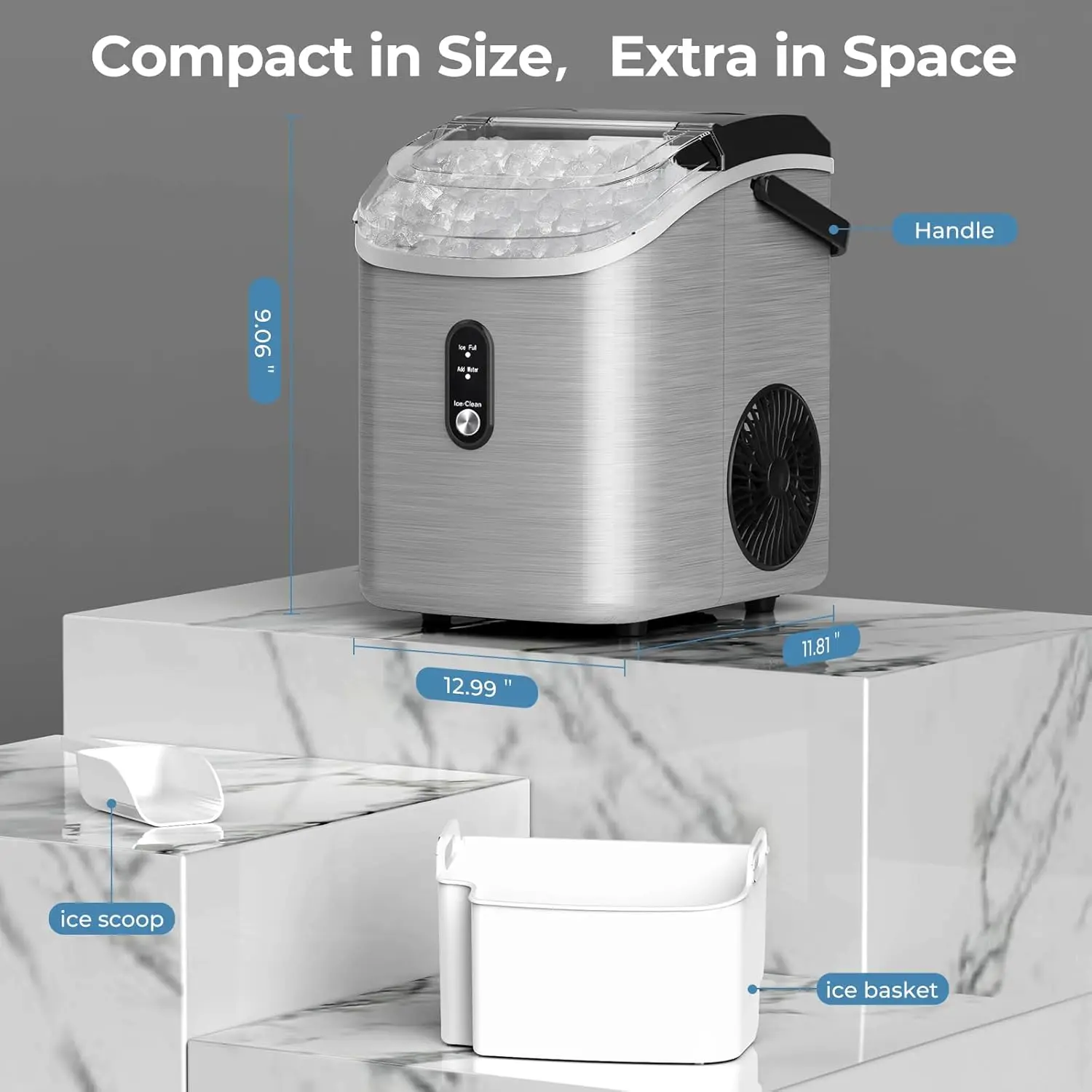 Ice Makers Countertop with Soft Chewable Pellet Ice, 7 Mins Ice Making, 35.5Lbs/24Hrs, Pebble Maker Machine with Self-Cleani