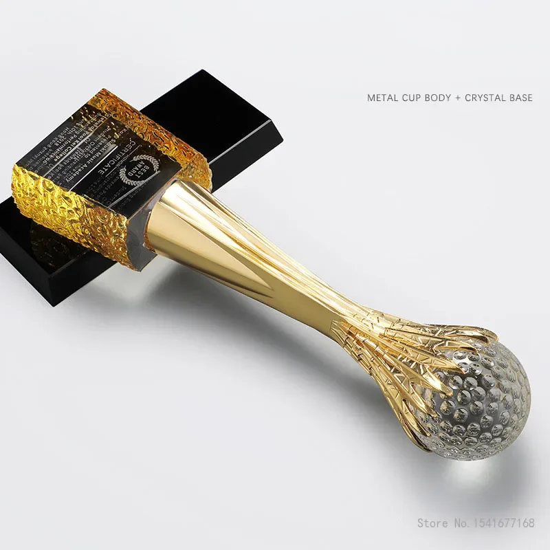 Customized Golden, Silver, Bronze, Metal Trophy, Volleyball Earth Soccer Tennis Golf Sports Competition Crystal Ball Trophy, 1Pc