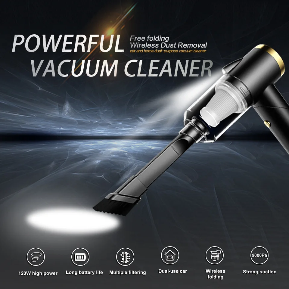 

9000Pa Wireless Car Vacuum Cleaner Cordless Handheld Auto Vacuum Home & Car Dual Use Mini Vacuum Cleaner With Built-in Battrery