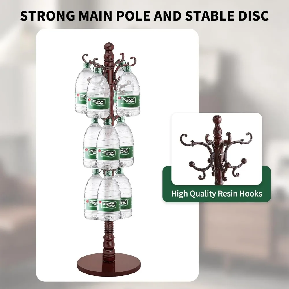 Wood Coat Rack Stand, Wooden Rack Freestanding with Sturdy Round Base, Racks with 14 Hooks, Natural Birch Wood