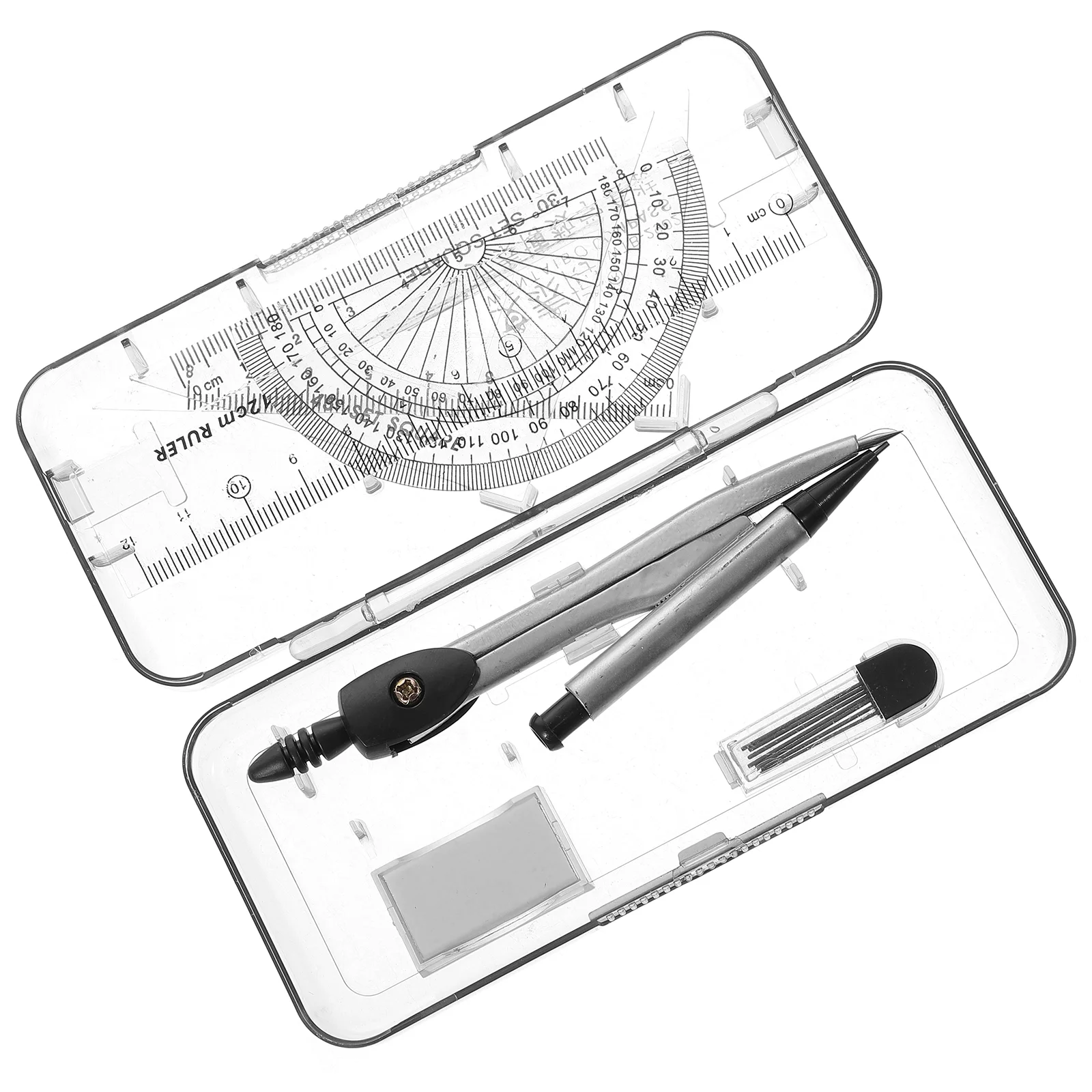 

Math Geometry Set Student Supplies with Storage Box, Includes Compasses, Rulers, Protractor, Eraser, Refills, for Drafting and