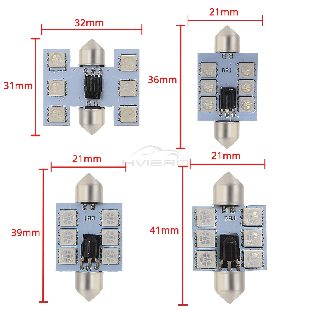 C5w Car Led RGB 5050 6SMD 31mm-41mm Festoon Dome Door Lights Remote Controller Colorful Roof Bulbs