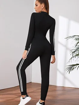 Yoga Jumpsuit Women Seamless Sports Zipper Jumpsuit Set Gym Long Sleeve Fitness Suit Elastic Gym Workout Bodysuit Athletic Wear 2