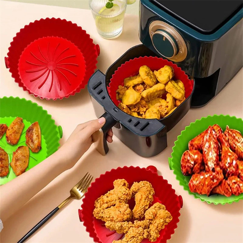 Reusable Air Fryer Silicone Basket Silicone Mold For Air Fryer Pot Oven Baking Tray Fried Chicken Mat Air Fryer Accessories