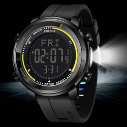 LIGE LED Luminous Waterproof Men's Outdoor Sport Chronograph Watch with Flashlight (Black yellow)