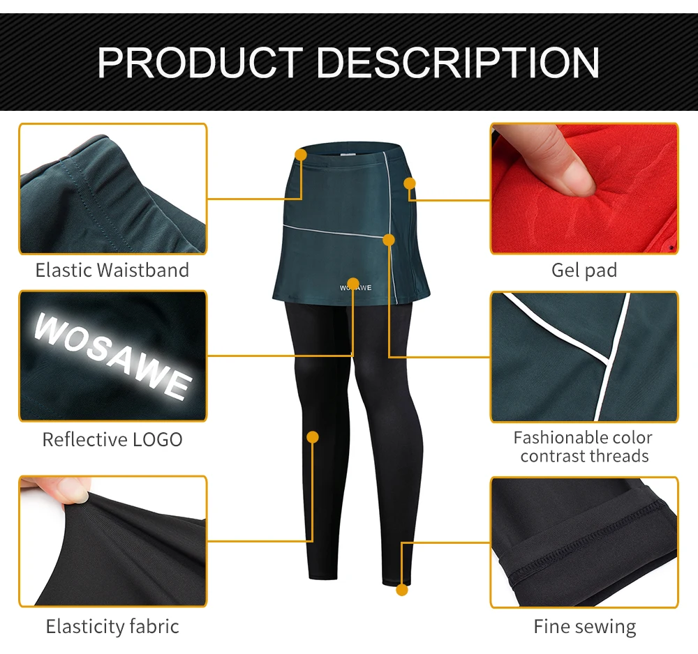 WOSAWE Sport Leggings For Fitness Women Tennis Skirted Pockets Elastic Sports Yoga Culottes Cycling Pants Activewear Trousers