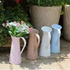 1PC 20cm Vintage Shabby Chic Cream Flower Vase Pitcher Jug Metal Coffee Pot Shaped Flower Vase Tin Home Decor Vases 1