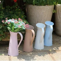 1PC 20cm Vintage Shabby Chic Cream Flower Vase Pitcher Jug Metal Coffee Pot Shaped Flower Vase Tin Home Decor Vases 1