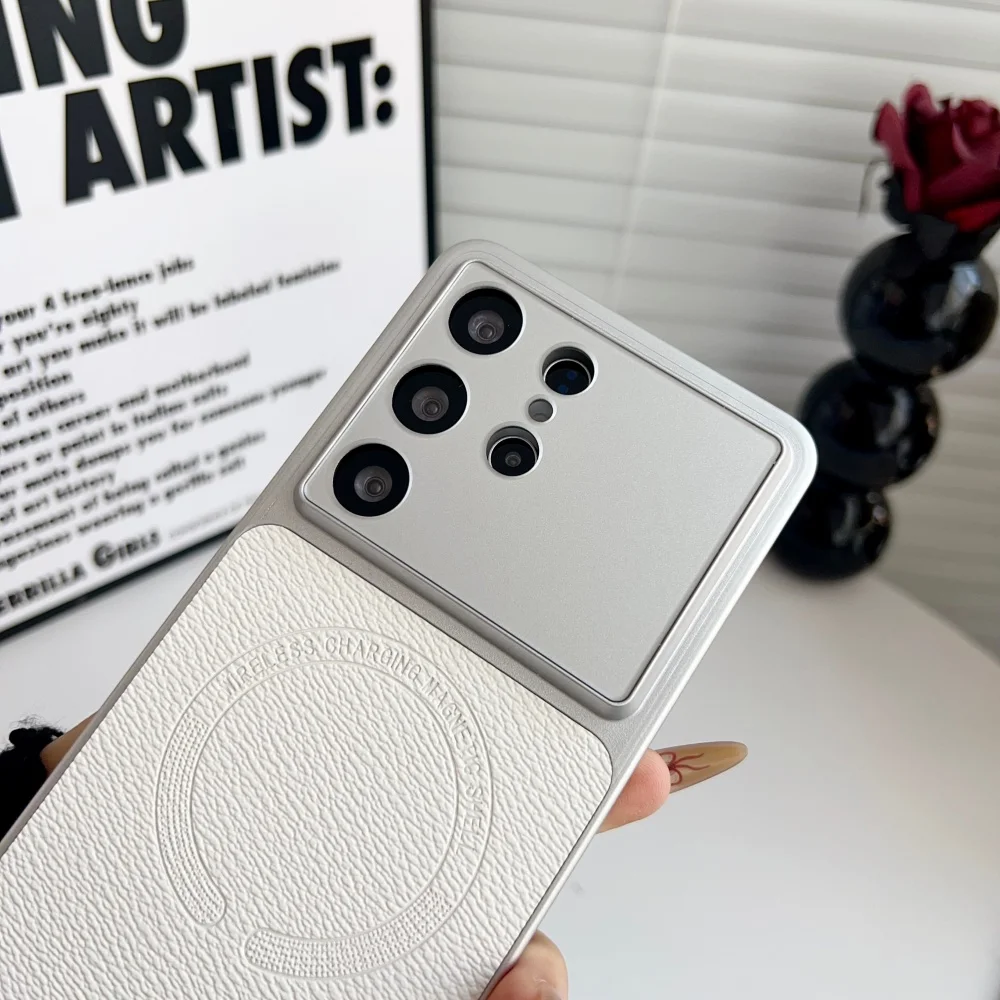 Premium Magnetic Leather Case with Large Camera Window - Shockproof Back Cover