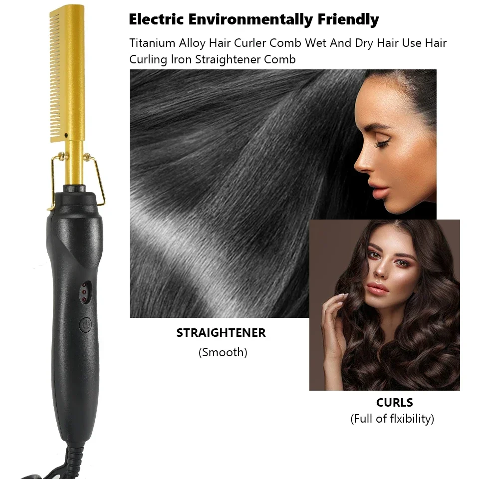 Hair Straightener Flat Irons Wet Dry Use Hot Comb Heating Hair Straight Styler Curling Iron Comb Fast Heating Press Comb 4