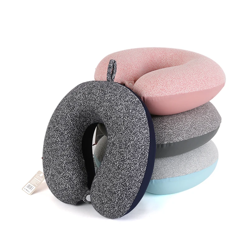 메모리 폼 차가운 느낌 U자형 베개, 여름 아이스 실크 목 베개, 단색 심플 슬로우 리바운드 목 베개 