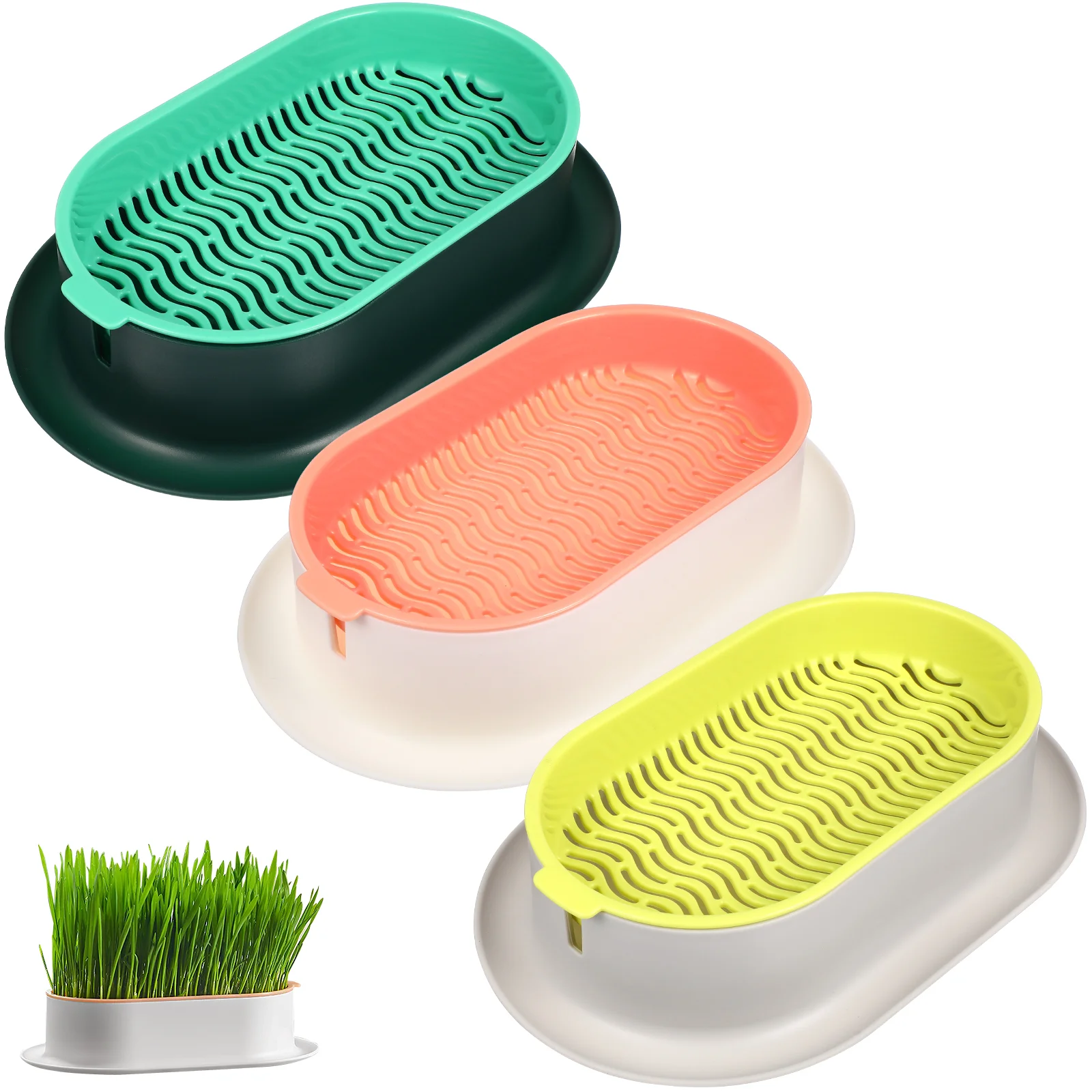 

3 Pcs Hydroponic Planting Box Flower Pots Cat Grass Planter for Home Pet Plastic Convenient Creative Soilless