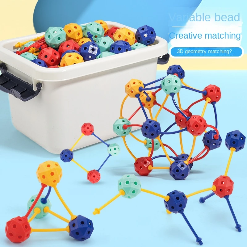 75pcs Educational Creative Building Toy Unique Geometric Shapes and Beads Interconnecting Blocks Set for Kids