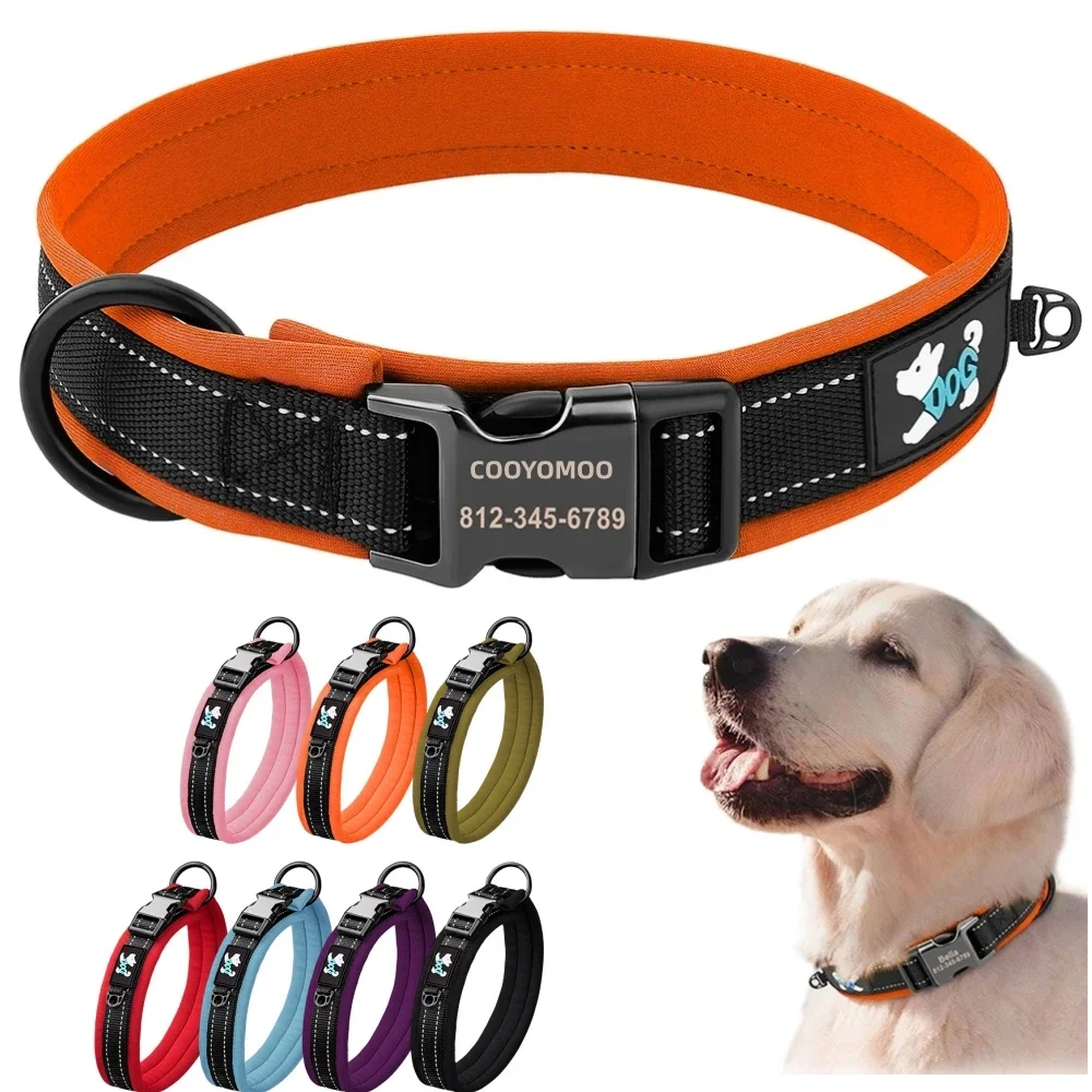 

Personalized Dog Collar Padded Collars Reflective Adjustable Free Engraved ID Tag Name Puppy Collars for Small Large Dog Pitbull