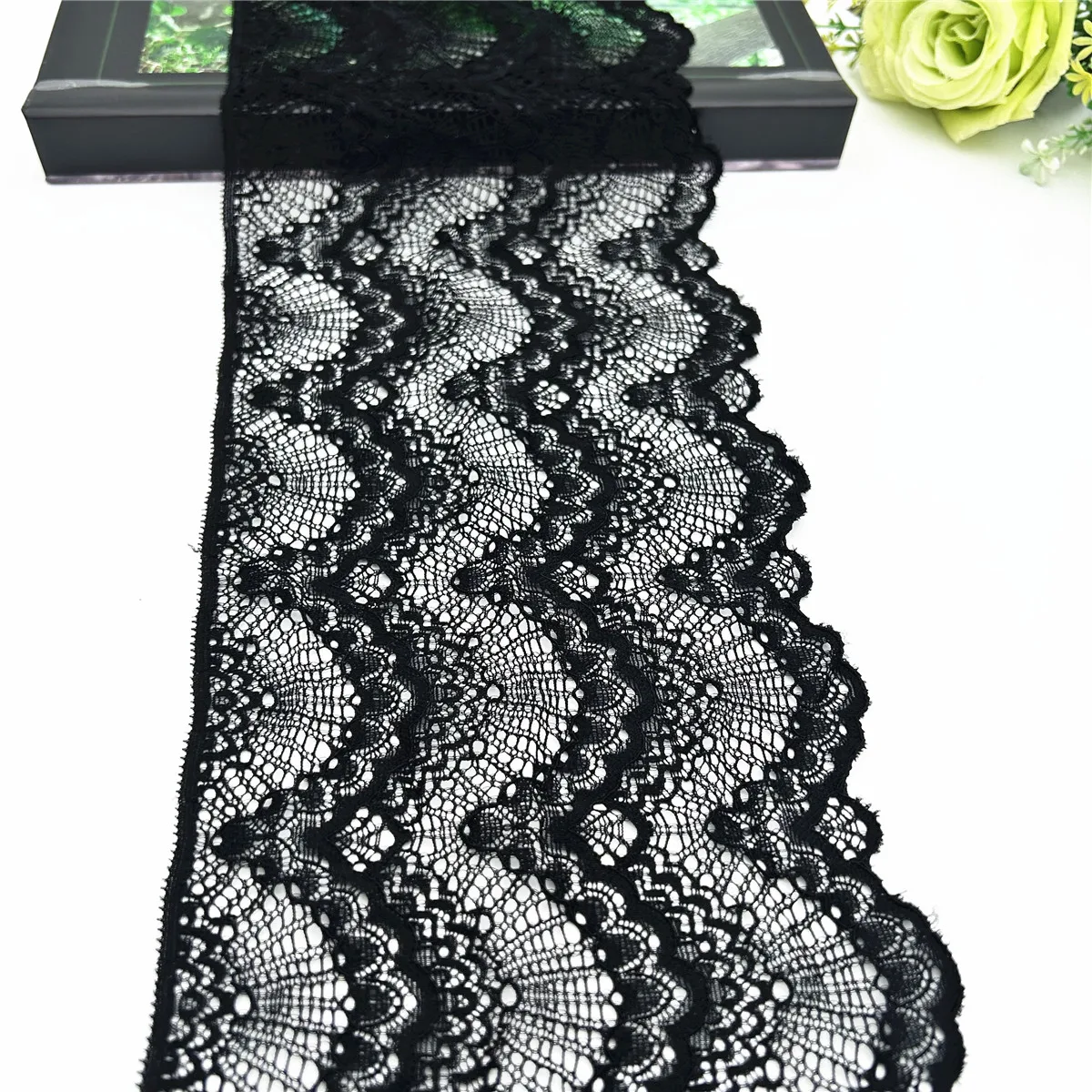 3y/Lot Width 15cm Black Stretch Elastic Lace 4