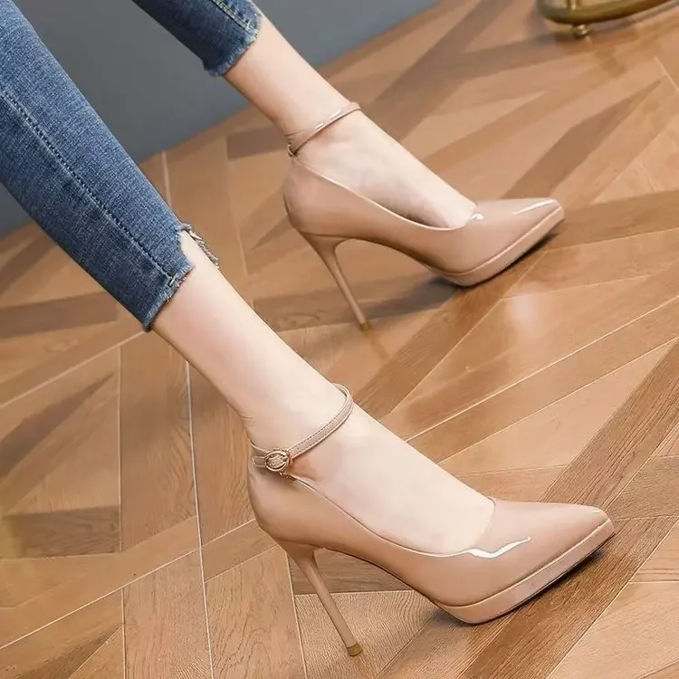 Spring Autumn Casual Sexy Solid Color Banquet Buckle High Heels Fashion Pointed Elegant Comfort Stilettos Women's Shoes
