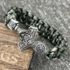 Thor Hammer Mjolnir Runes Teiwaz Algiz Amulet Jewelry Norse Viking Accessories Paracord Rope Bracelets For Men Women Bangles 6