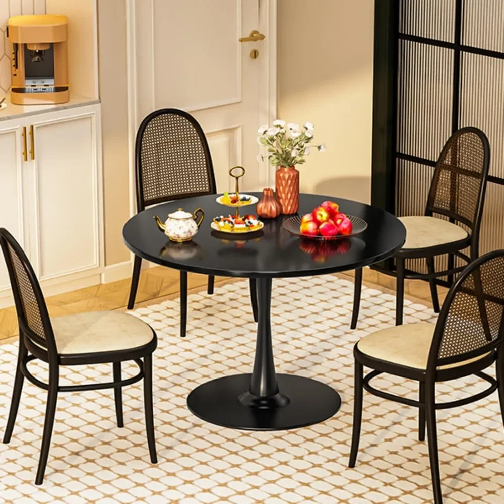 32 Inch Round Dining Table, Black Tulip Dining Table Tulip Table W/0.71" Thickness & Metal Pedestal Base for 2 to 4 People 3