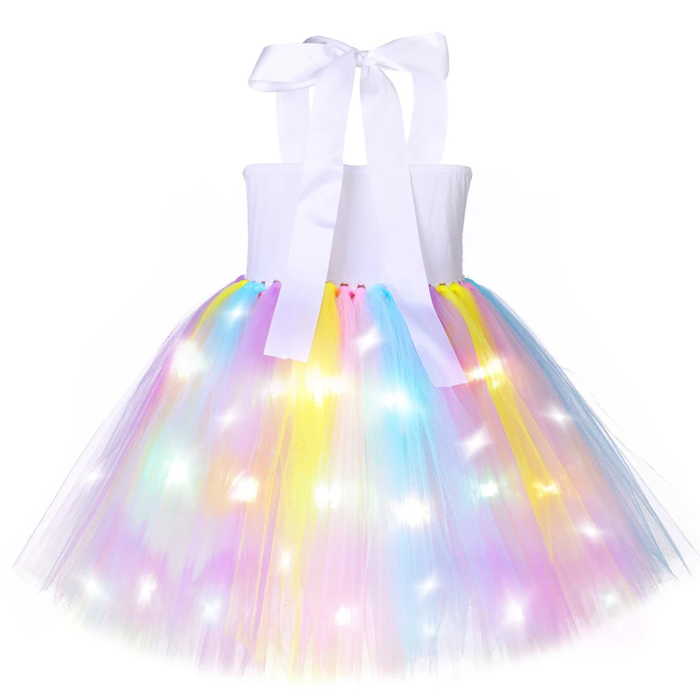 Girls Glittery Pastel Unicorn Costumes Led Lights Little Pony Princess Dresses for Kids Birthday Party Tutus Outfit with Wings
