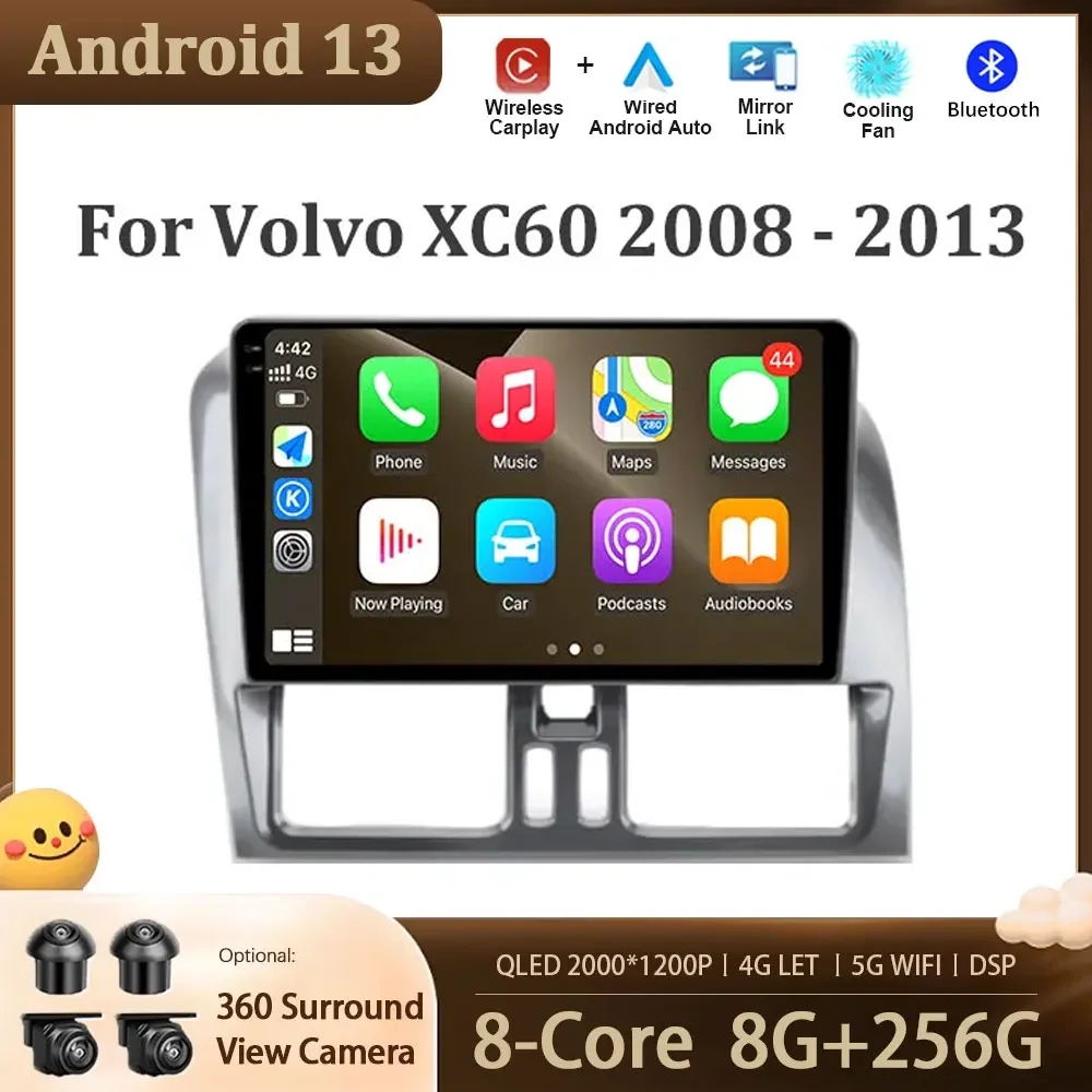 

Автомобильный навигационный экран Android 13 для Volvo XC60 2008 - 2013 Авто Радио стерео плеер WIFI DSP GPS 4G LET беспроводной Carplay 2din