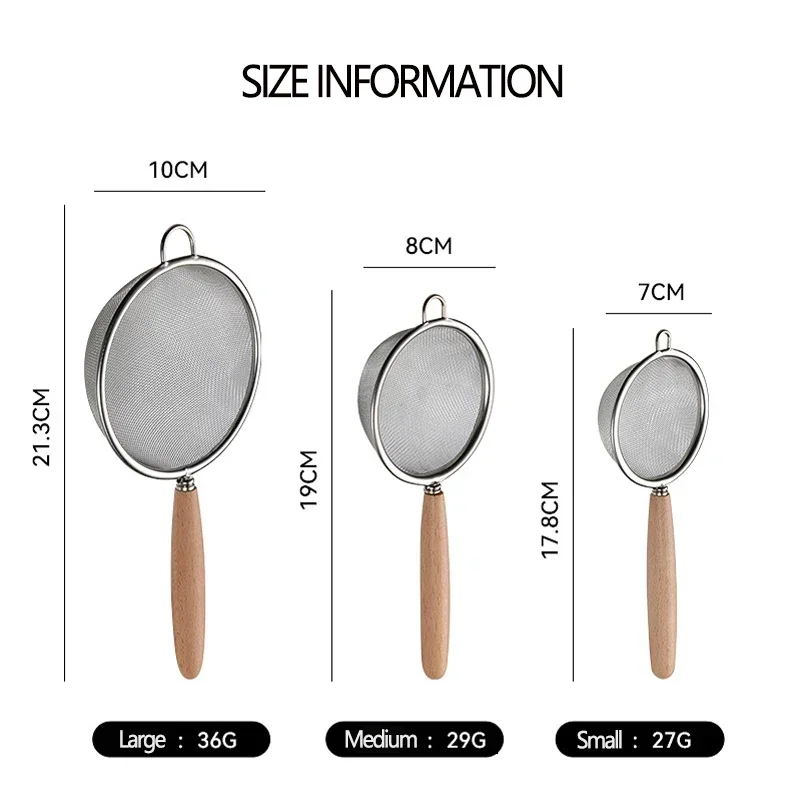 Schiumarola In Acciaio Inox Con Manico Lungo In Legno Bundi Zara - Misura N.3 Per Frittura, Filtro Olio
