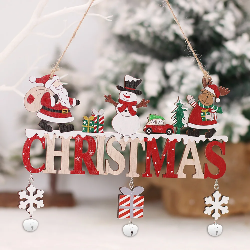 Christmas Decorations Santa Claus Wooden Ornament Merry Christmas Noel Home Door Christmas Tree Pendant New Year