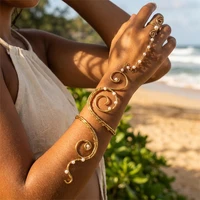 Pearl Spiral Arm Cuff Hand Chain for Women