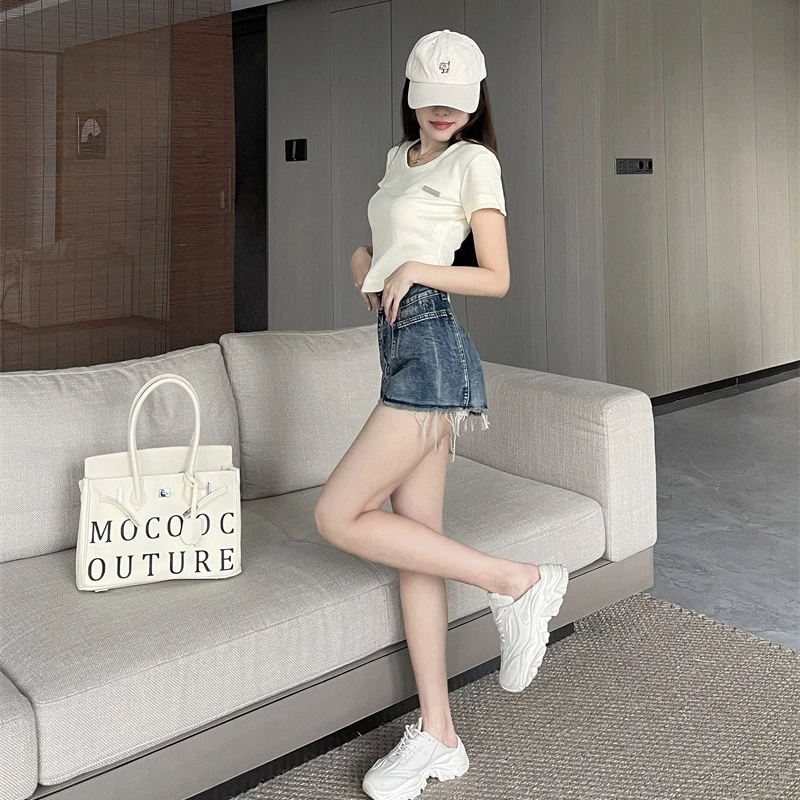 High Waist Pocket Denim Shorts Women American Style Fashion Versatile 2024 Summer New Short Jeans Casual Basic Streetwear Female