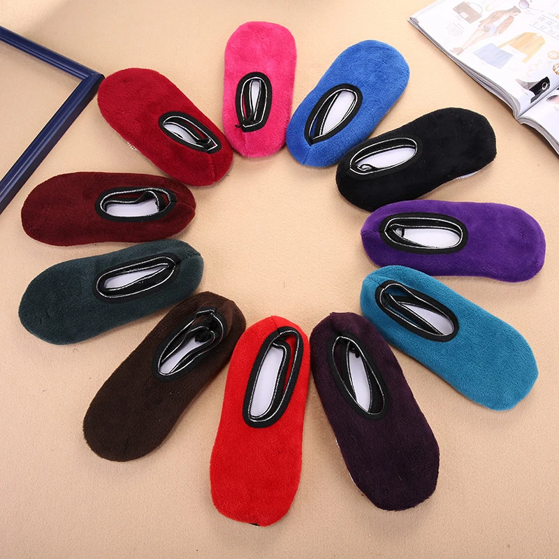 Floor Shoes Boat Socks For Women Winter Warm Cotton Plush Breathable Non-Slip Socks Solid Female Indoor Slippers Short Socks