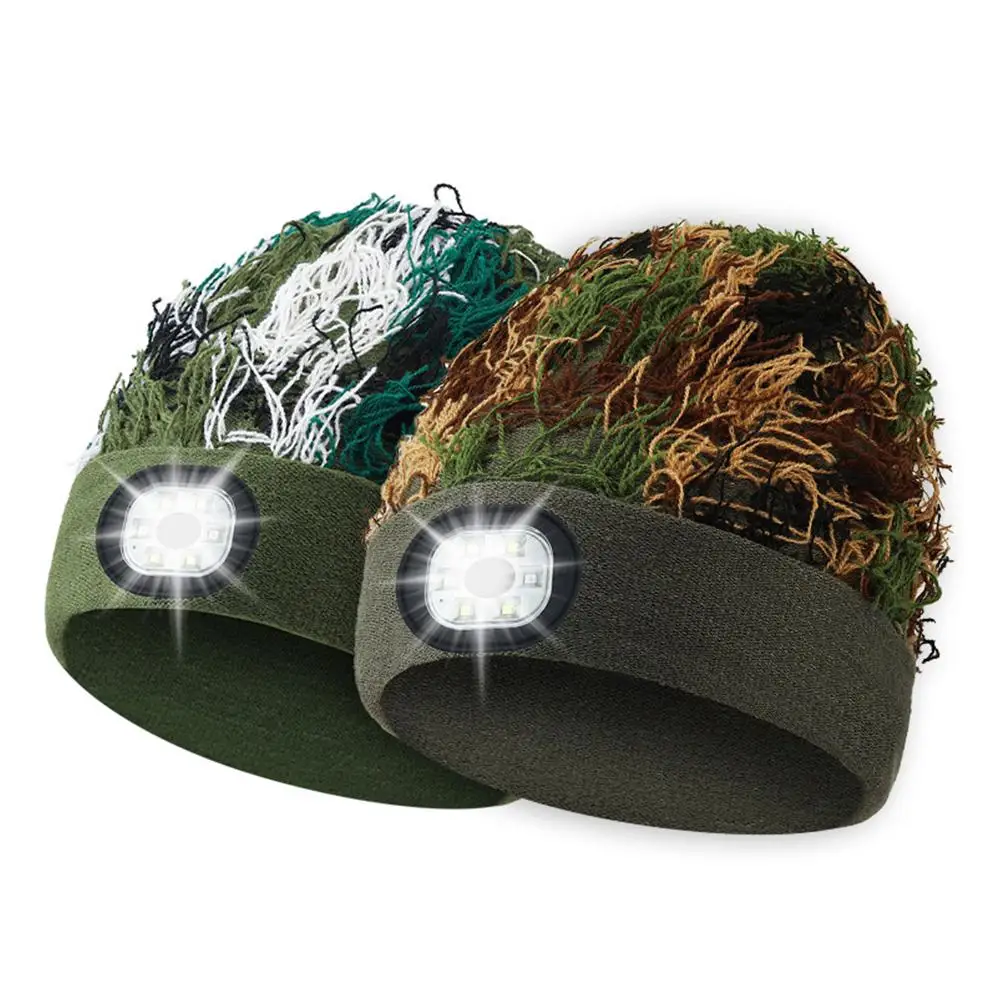 

LED Beanie With Light,Unisex USB Rechargeable LED Headlamp Hat Knitted Flashlight Men Cap Gifts Women Lighted Winter Night