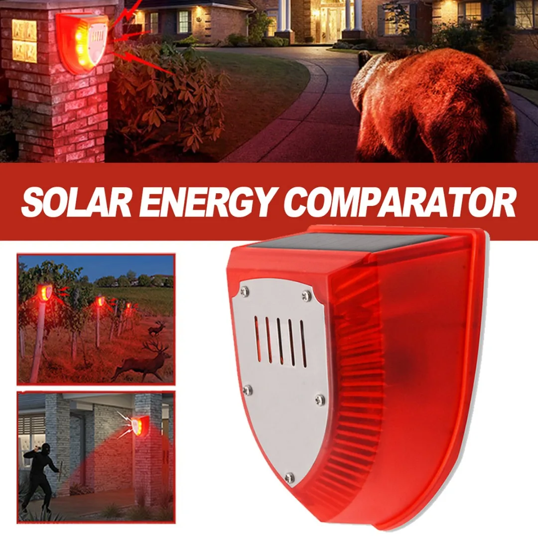 

Solar Power Alarm LED Light Strobe Lamp Wireless Motion Sensor/Ultrasonic High Conversion Rate Longer Working Time Red Green