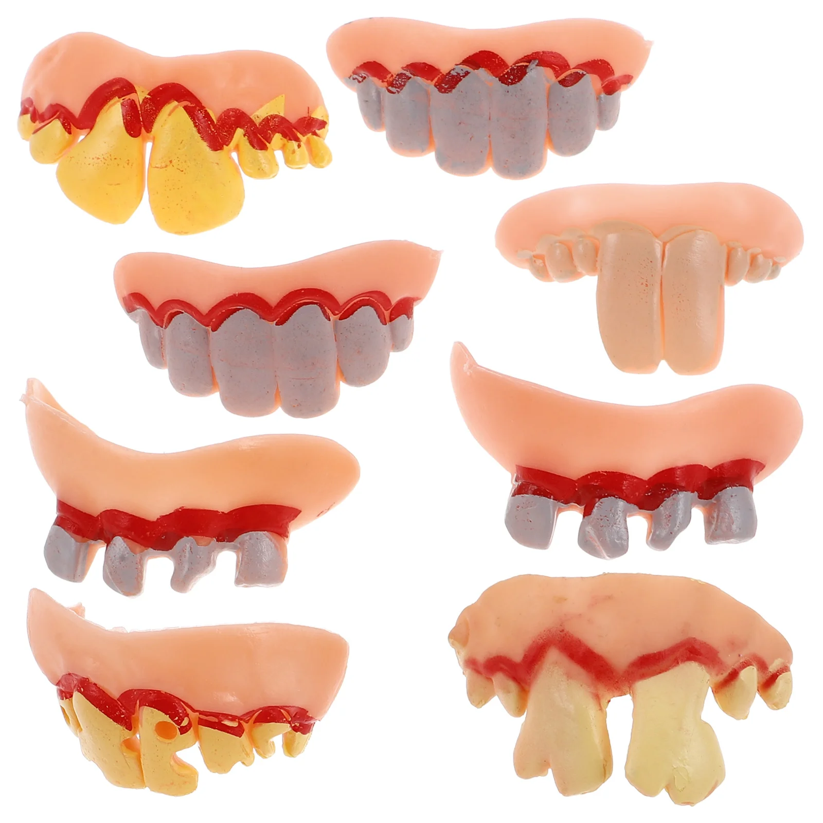 8Pcs Ugly Teeth Halloween Party False Rotten Teeth Prop Denture Model Prank Funny Joke Fake Practical Jokes Adult