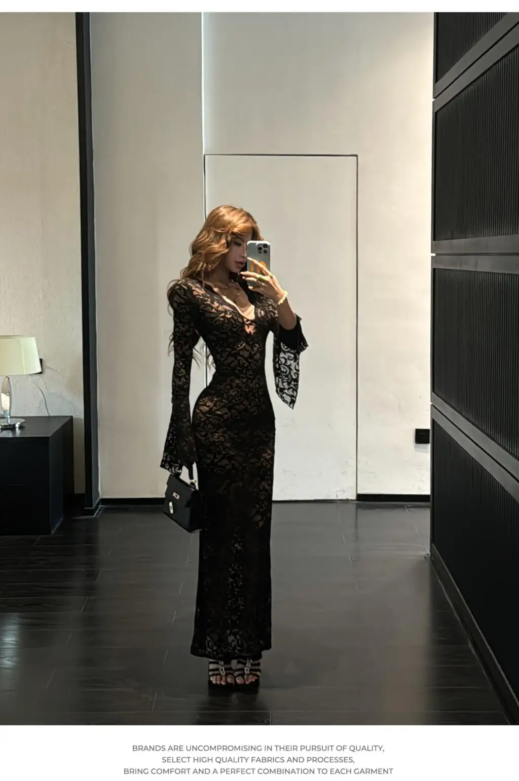 Sexy Bodycon Lace Long Dresses for Women V-neck Flare Sleeves Slim Mermaid Evening Party Dress Club Prom Robe Ladies Vestidos