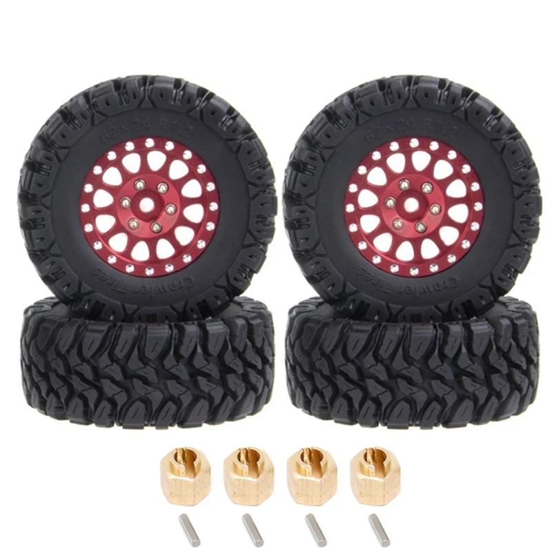 

4Pcs 62X24mm 1.2 Inch Metal Beadlock Wheel Rim Tire Set For 1/18 1/24 RC Crawler Car TRX4M Axial SCX24 AX24 FCX24