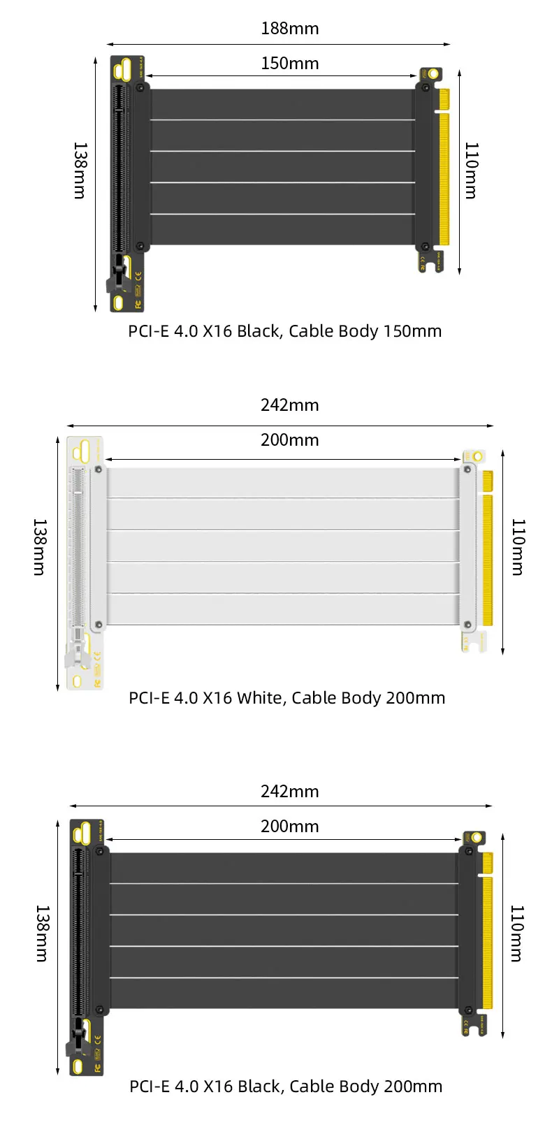 TEUCER PCIE 4.0 X16 Extension Cable PCI Graphics Card PCl-E X16 Riser Extension