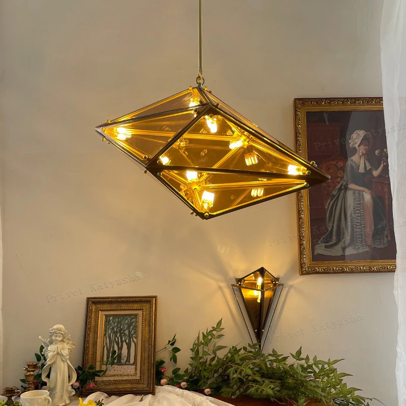 Modern Designer Angular Diamond Ceiling Chandelier Glass Hanging Light for Home Decor Dining Room