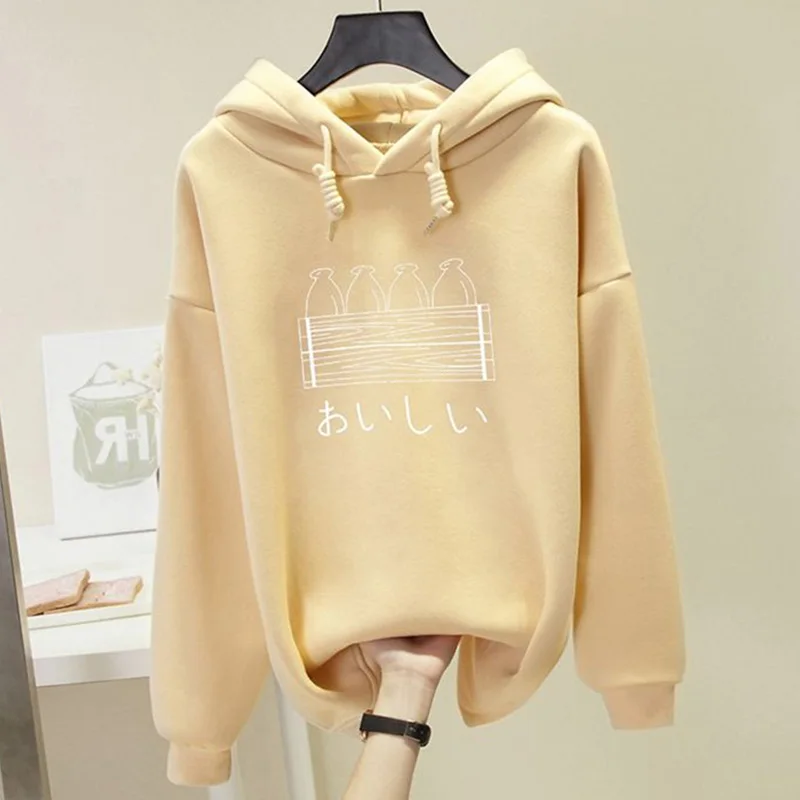 Fashion Hooded Loose Printed Lace Up Hoodies Female Clothing 2023 Autumn New Oversized Casual Pullovers Korean Sweatshirts