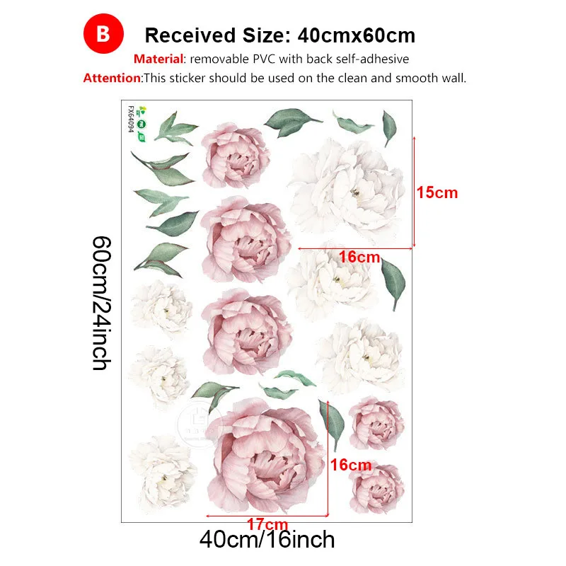 Pink White Watercolor Peony Flowers Wall Stickers for Kids Room Living Room Bedroom Home Decoration Wall Decal Home Decor Floral wall stickers,self adhesive stickers,vinyl stickers,self adhesive wall stickers,vinyl wall stickers,chalkboard stickers,chalkboard wall stickers