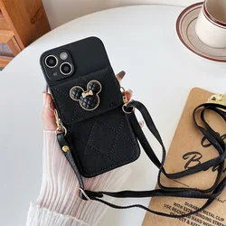 Cartoon Diamond Leather Wallet Soft Case with Lanyard Cover for iPhone 12 Mini (Black)