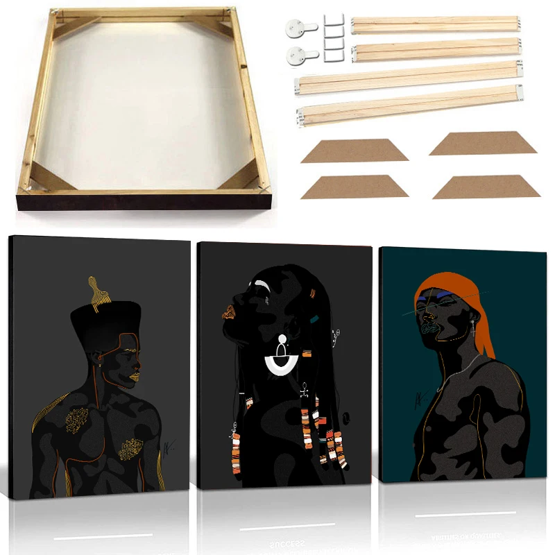 NigerianCanvasPaintingwithFrameAbstractBlackAfricanArtFigure