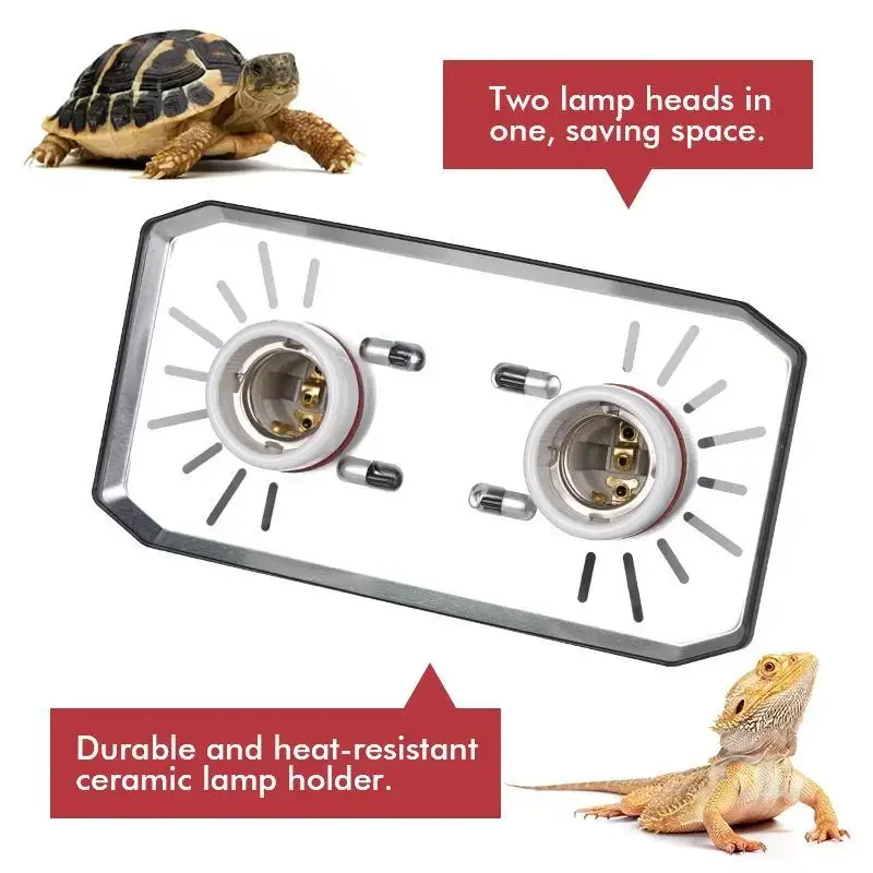 Reptile Double Lampshade Uvb Ceramic Lamp Head Reptiles Heating Lamp Double Lamps Shades Lizards Turtles Breeding Box Supplies reptile heating lamp reptile light bulb reptile lamp bulb
