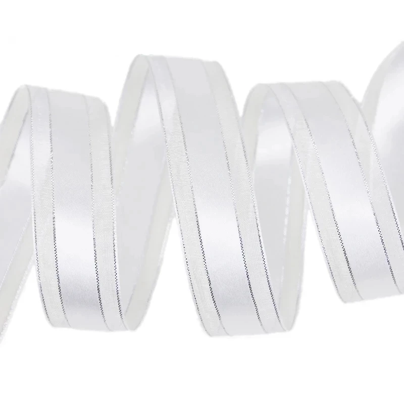 (25yards/roll)25mm Gold Edged Satin Ribbon High Quality Gift Packaging Wedding Gold Ribbons Handmade DIY Decoration