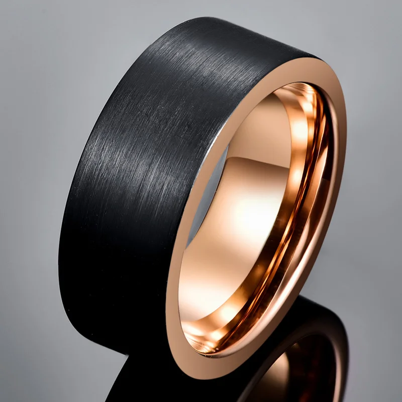 8mm Width Tungsten Steel Ring Outer Surface Brushed Black Plating