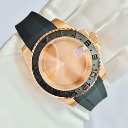 Rose Gold 40mm GMT SUB Watch Case with Silicone Strap and Sapphire Glass for 28.5mm (GMT Black)