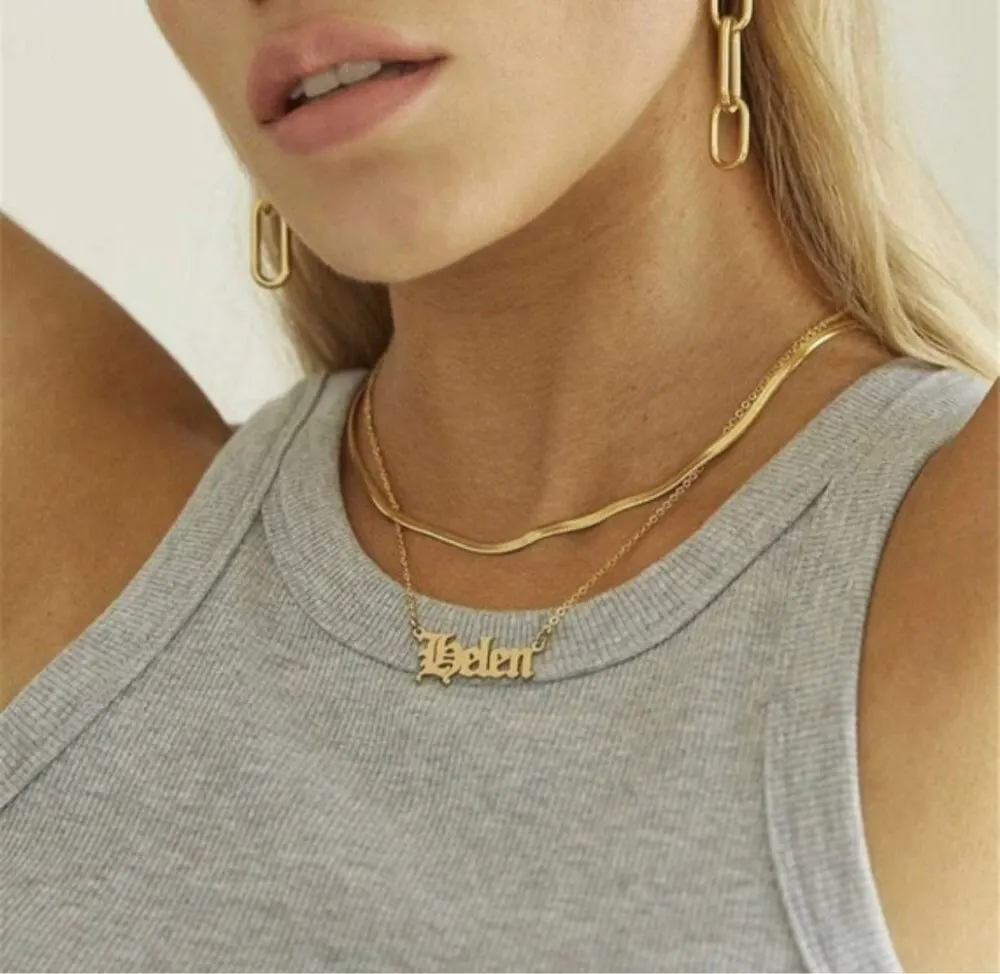 DOREMI Popular 2Layered Necklace with 3MM Snake chain Female Custom Name Chain Letter Pendant Delicate Layered Personalized Gift hanorange spring summer ins simple white casual pants women high waist straight delicate smooth loose trousers female