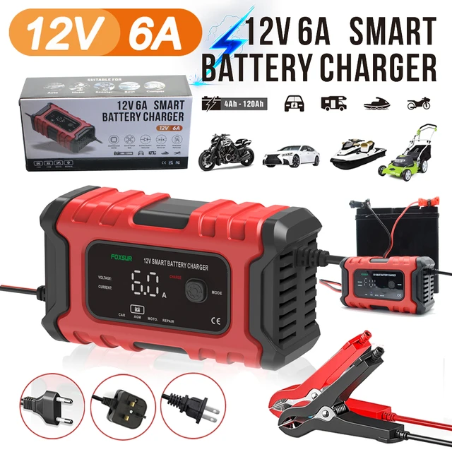 12v 6a intelligentes Auto Motorrad Batterie ladegerät für Auto Moto Blei  Säure Agm Gel Vrla Smart Charging 6a 12V digitale LCD-Anzeige - AliExpress