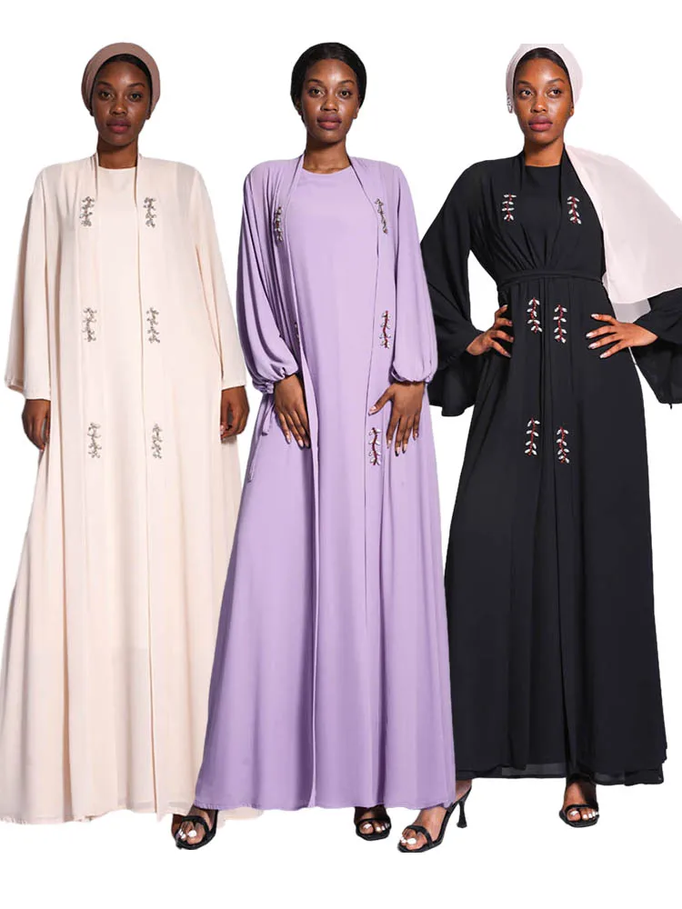 

Eid Muslim Abaya for Women Dress 2 Piece Set Prayer Morocco Caftan Chiffon Abayas+inner Dress Gowns Kimono Cardigan Robe Outwear