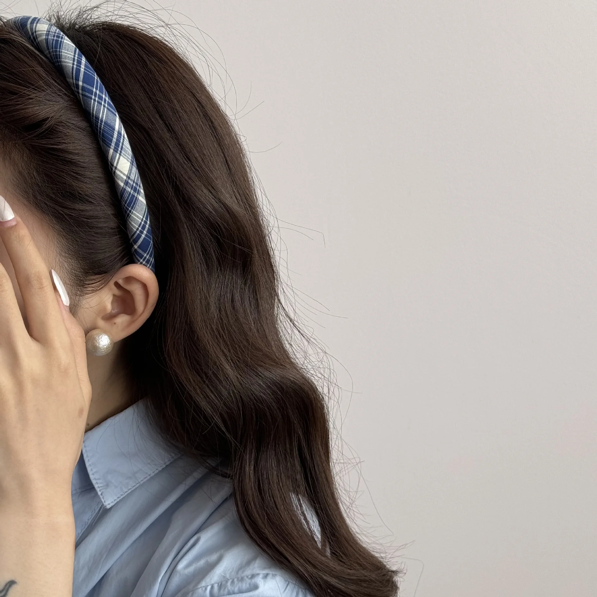 2025 Korea Nette Blau Plaid Haarbänder Stirnband Frauen Kinder Mädchen Scrunchie Haar Kopf Hoop Bands Zubehör Kopfschmuck Kopfbedeckungen – Detail 12