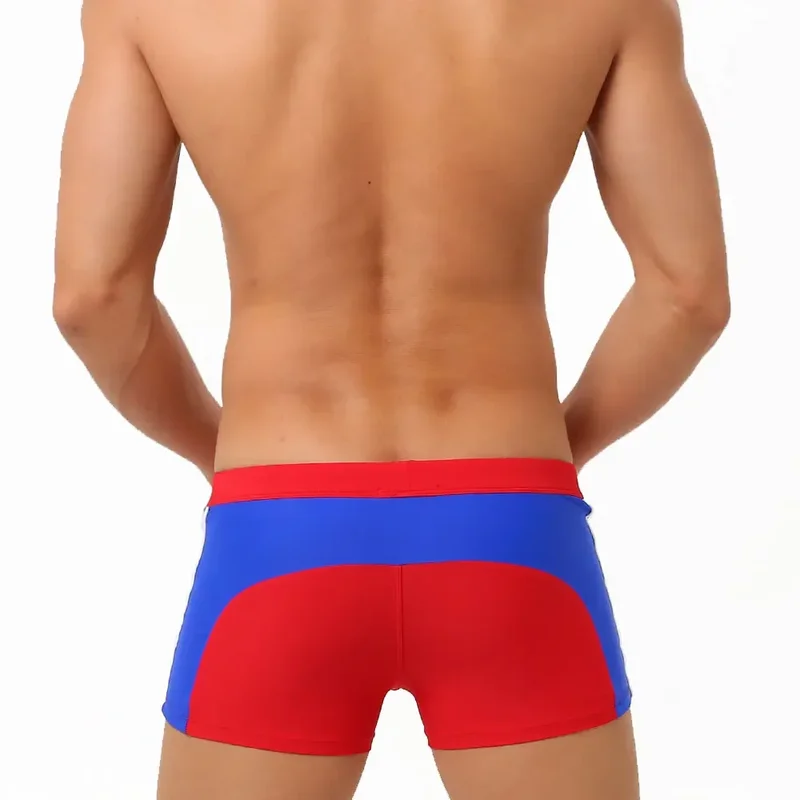 Sexy Swimsuit Beach Quick Drying Trunks Men Swimwear with Zipper Pocket Swimming Boxer Brief Square Leg Bathing Suit Board Short