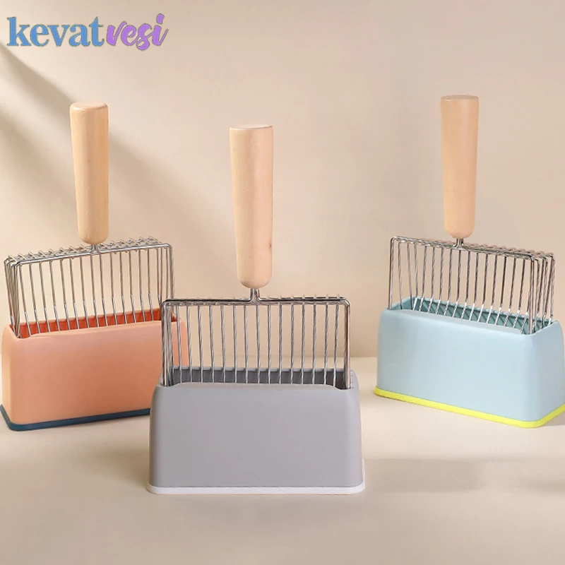 

Metal Cats Litter Scoop Candy Color Cat Litter Shovel with Base Large Wooden Handle Pet Poop Shovel Kitten Toilet Clean Tools